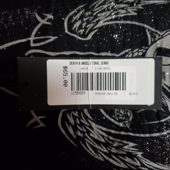NWT Waimea Skinny Fit 36x32 (Meas 34x31 12" Rise) Death & Angels Tonal Jeans A17 - Picture 8 of 10